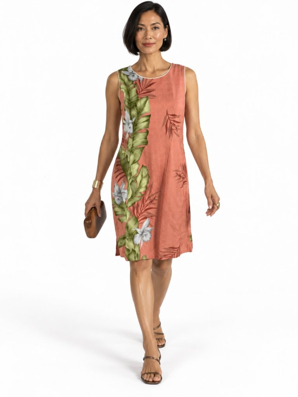 Hilo Hattie Coral Pink Hibiscus Shift Dress Size S Hawaiian Resort